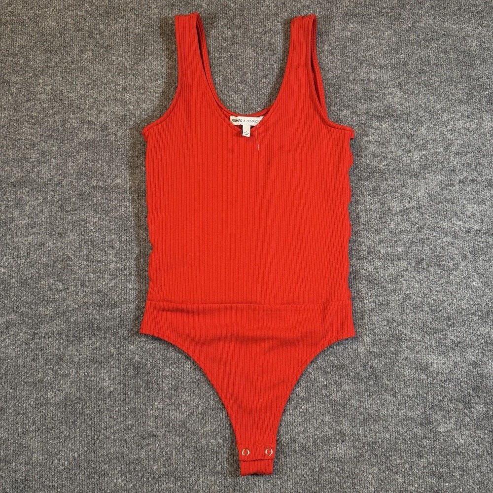 Express x‎ Olivia Culpo Womens Small Red Ribbed Bodysuit